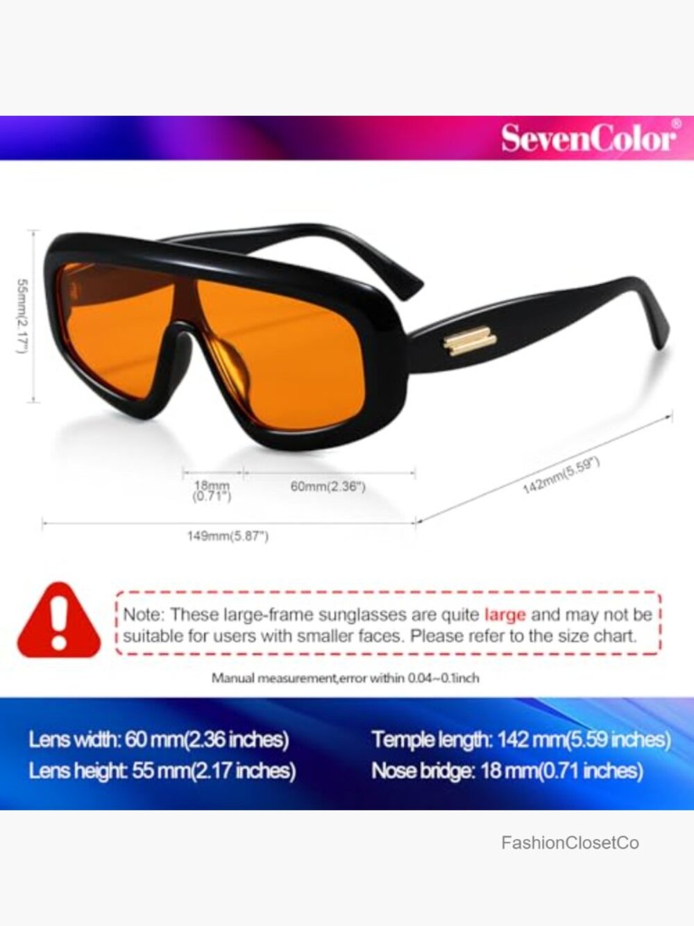 Trendy Oversized Shield Sunglasses UV400 Retro Square Unisex - Picture 7 of 7